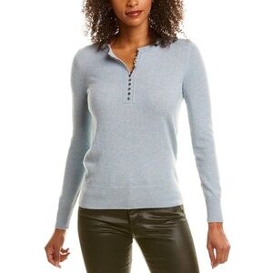 Theory Light Blue Henley Cashmere Blend Sweater